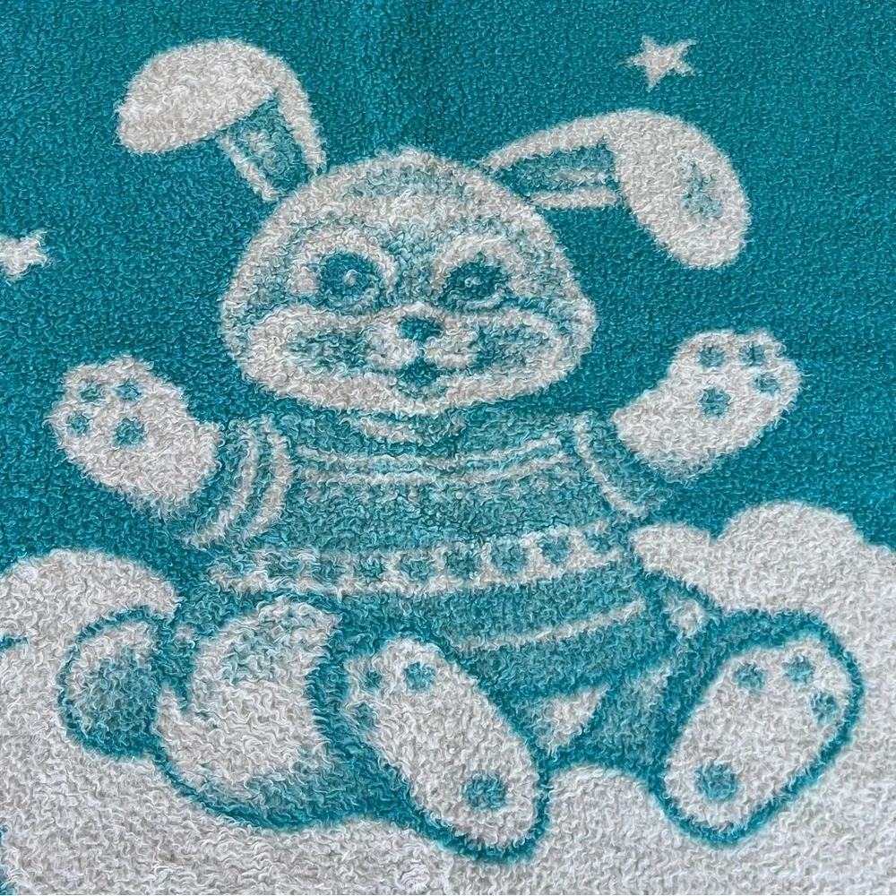 VTG San Marcos Happy Bunny Rabbit Reversible Plush Baby Blanket Cloud Star 44x49